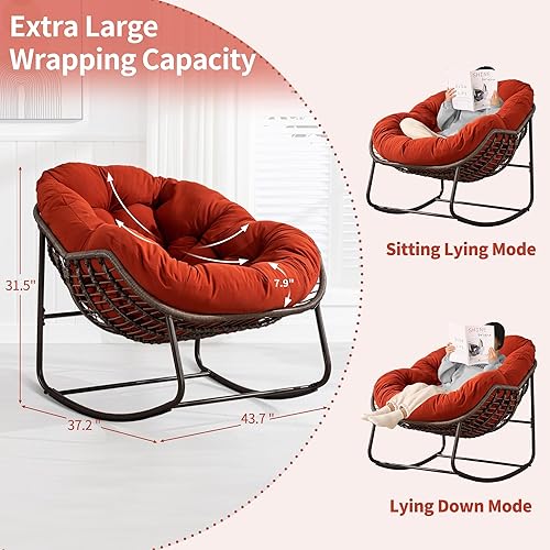 Miniatura 2 de Villeston Mecedora para patio al aire libre, mecedora Papasan para interiores, mecedora de huevos con cojín para porche delantero, salón, césped,