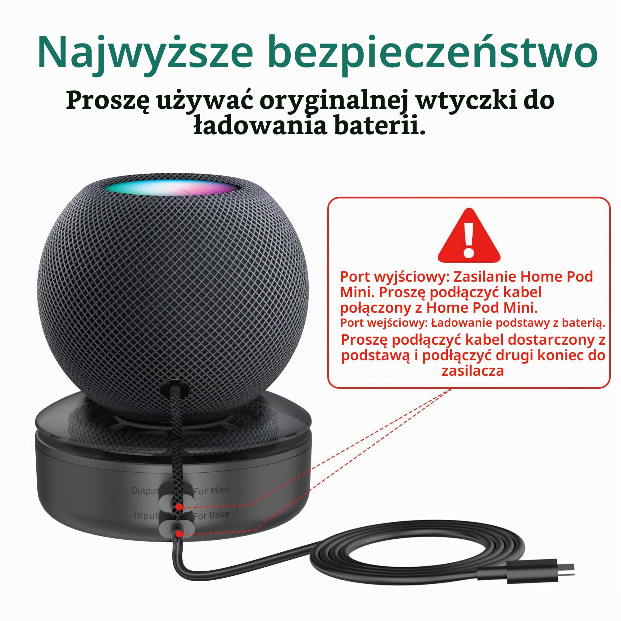 PlusAcc Kompatybilny z HomePod Mini Bateria 10000mAh Zewnętrzna przenośna podstawa baterii Bezprzewodowy uchwyt z 10 godzinami pracy na baterii (czarny)