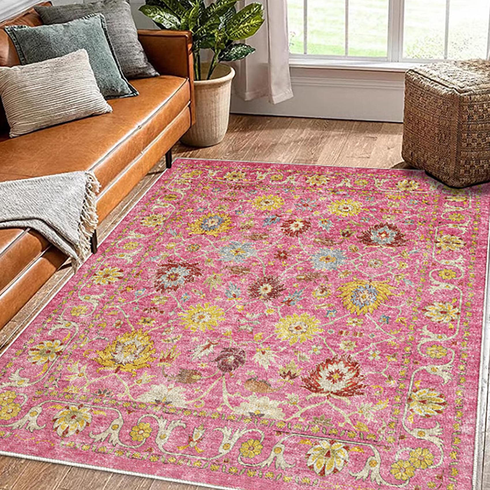 Tapis lavable en machine 200x300 antidérapant avec motifs floraux multicolores