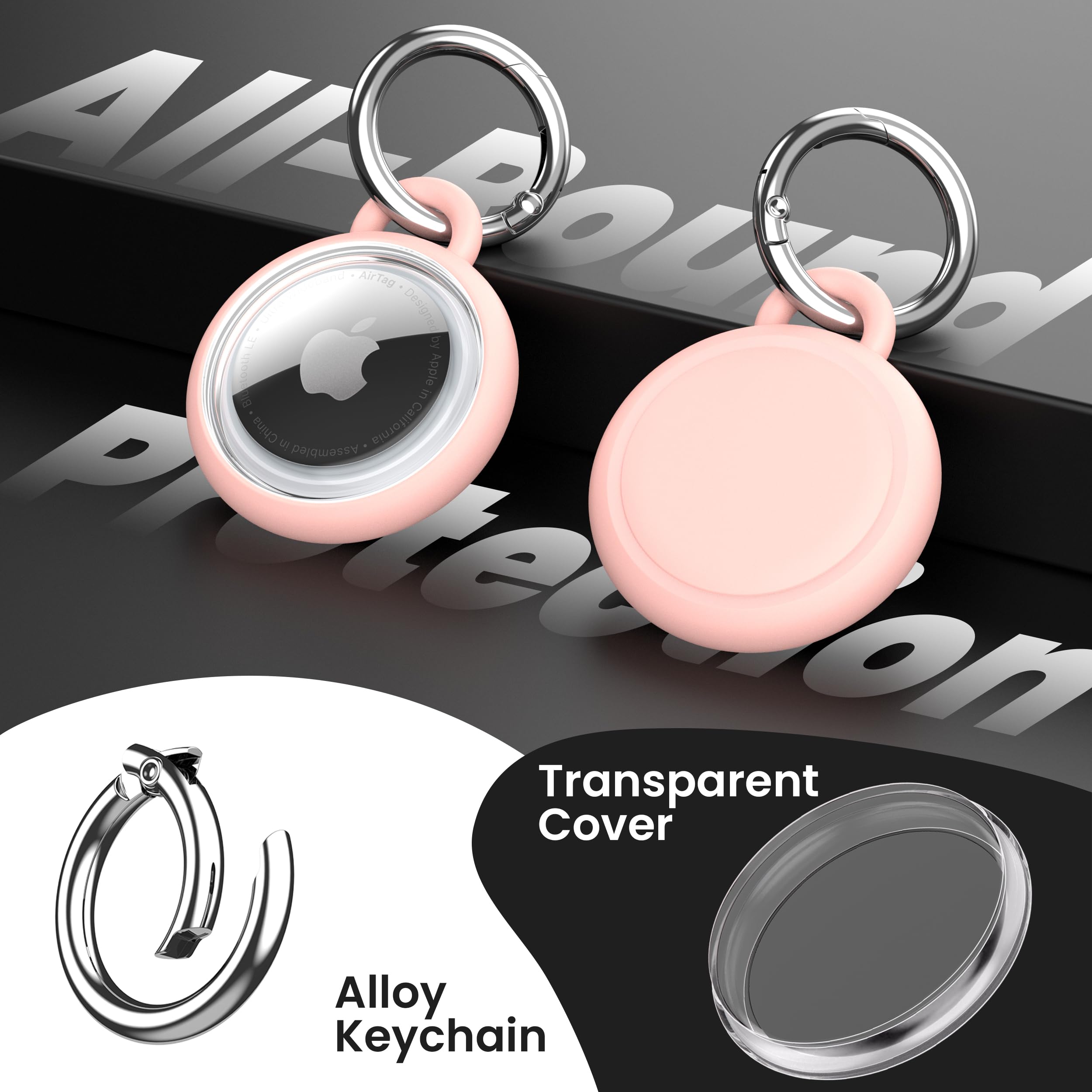 AirTag Holder Waterproof Silicone Case with Keyring, 2026 Upgraded Protective AirTags TPU Case Tracker Cover for Keys, Bags, Luggage, Pet Collars,Scratch-Resistant for Apple Air Tags (Pink) — view 5