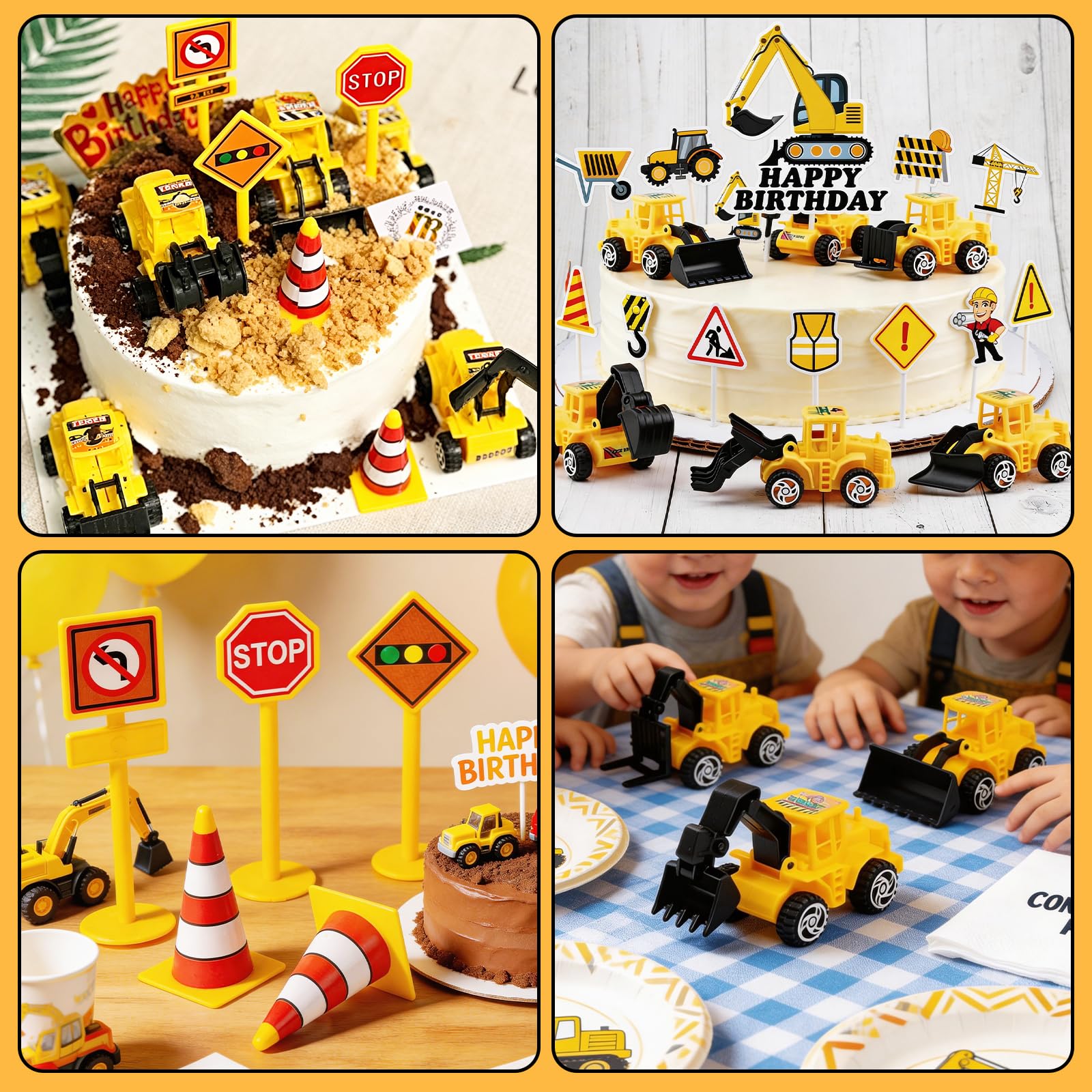 Bagger Deko Kindergeburtstag 2 Jahre, Bagger Baustelle Partygeschirr mit Luftballons Pappteller Tischdecke Tortendeko für Geburtstag Junge Mädchen 2 Jahre, 16 Gäste - 4