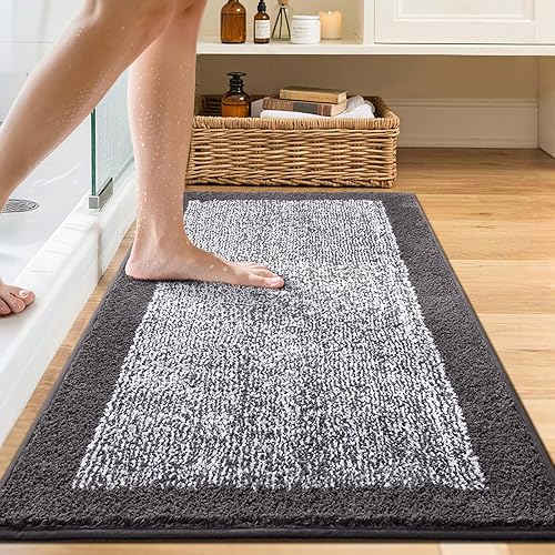 Miniatura 2 de Alfombra de baño larga de 24 x 48 pulgadas, lavable, antideslizante, alfombra de baño gris para bañera de suelo, tapetes suaves y absorbentes, de