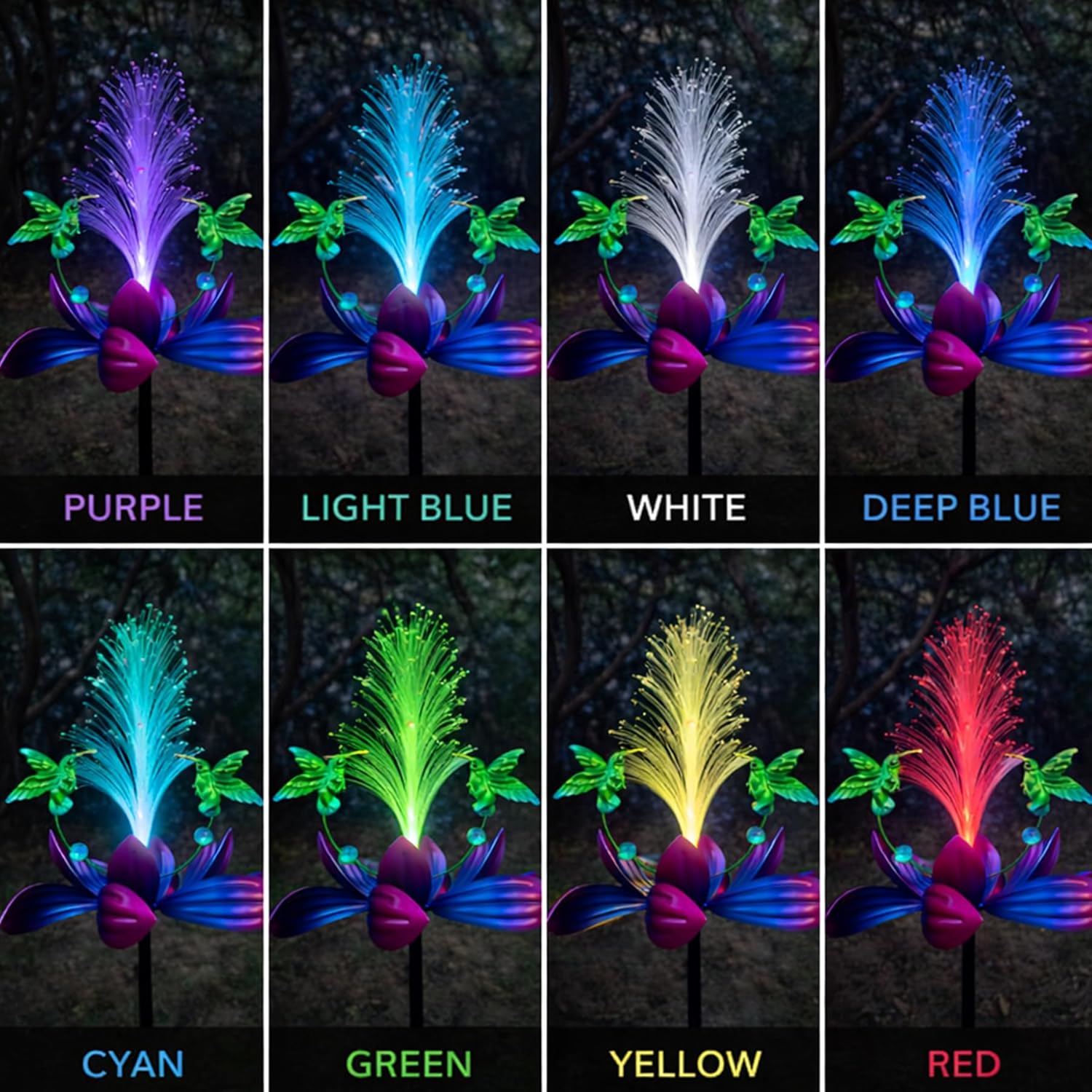 Solar Hummingbird Wind Spinner Outdoor 49 Inch Lotus Flower Metal Garden Windmill for Yard and Color Changing Fiber Optic Solar Yard Art Kinetic Wind Spinner Gift for Women Mother's Day Garden Gift