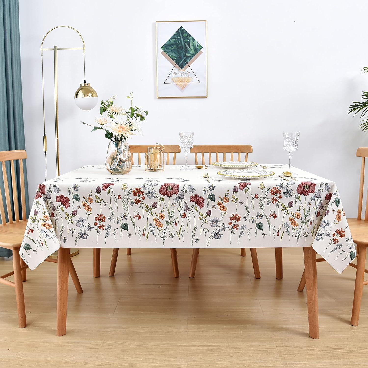 LOHASCASA Plastic Table Cloth Vinyl Rustic Waterproof Oblong Tablecloth Heavy Weights PVC Oilcloth Tablecloths for Rectangle Tables Spillproof Wipeable Patio Tables Cover 54 x 84 Ivory Floral Bird