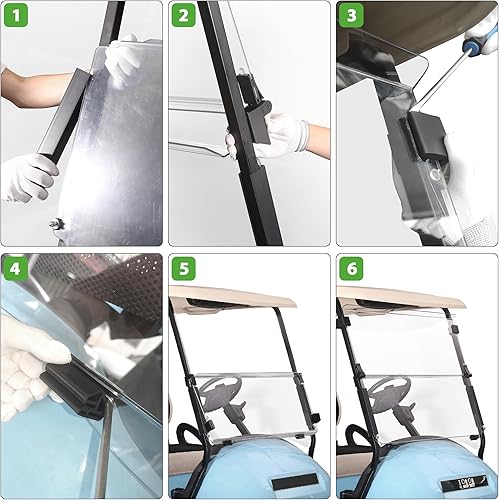 Miniatura 5 de 10L0L Parabrisas de carrito de golf para Club Car Precedent (2004 en adelante) a gas o eléctrico, parabrisas transparente  tintado, plegable,