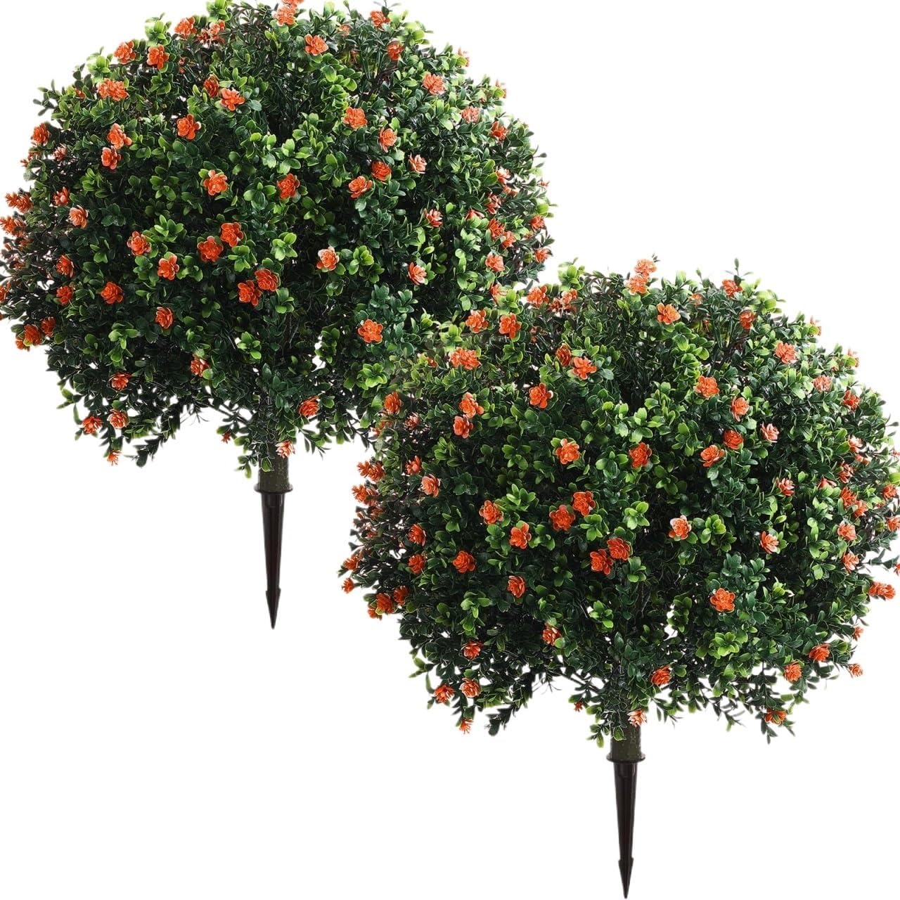 Artificial Boxwood Spherical Shrubs with Ground Cuttings for Use in Front Porch Garden Terraces,2pack(Orange)