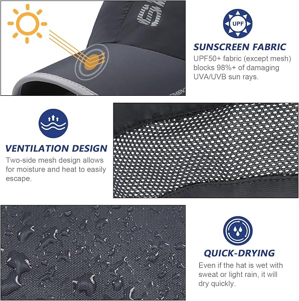 2 Packs Quick Dry Baseball Cap Men Women, Breathable Mesh Lightweight Foldable Outdoor Sports Baseball Cap Sun Protection Baseball Hats Sun Hat - 3