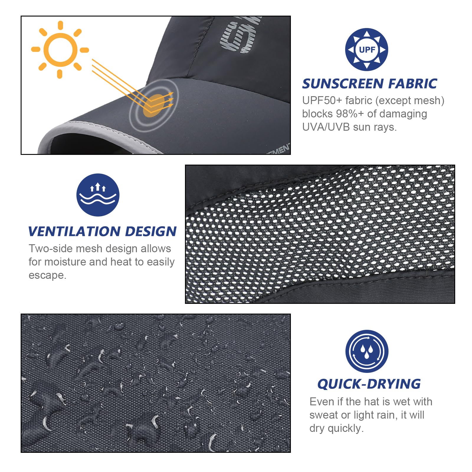 2 Packs Quick Dry Baseball Cap Men Women, Breathable Mesh Lightweight Foldable Outdoor Sports Baseball Cap Sun Protection Baseball Hats Sun Hat - 3