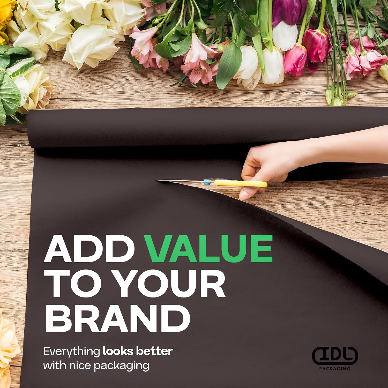 IDL Packaging USA-Made Black Kraft Paper Roll 18" x 3000" (250 feet), 30 lb Thickness - for Art, DIY, Packing, Wrapping, Crafts, Moving, Shipping - 100% Recyclable Natural Kraft Paper