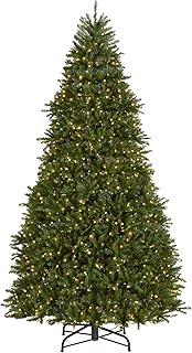 National Tree Company 10 ft Pre-Lit Dunhill Fir Full Artificial Christmas Tree, 1,200 LED Lights, 5,090 Tips, Foot Pedal, 10 Light Functions, Includes Stand, Green