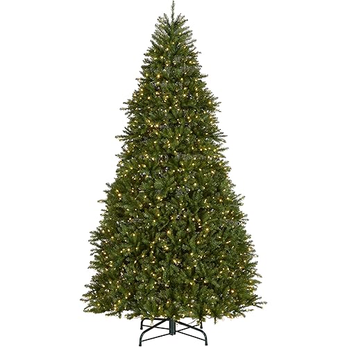 National Tree Company 10 ft Pre-Lit Dunhill Fir Artificial Christmas Tree, 1,200 LED Lights, 5,090 Tips, Foot Pedal, 10 Light Functions, Includes Stand, Green