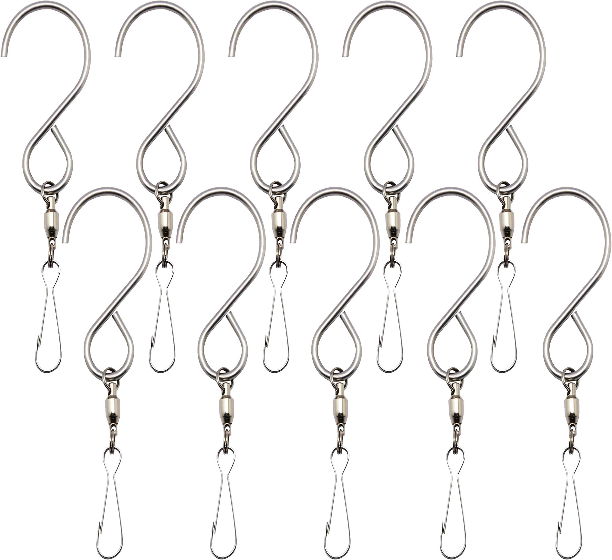 Inoveez [10-Pack Swivel Hooks Clips for Hanging Wind Spinners, Wind Chimes, Bells Crystal Twisters Party Supply - Smooth 360 Rotation Spinning S Hooks Hangers