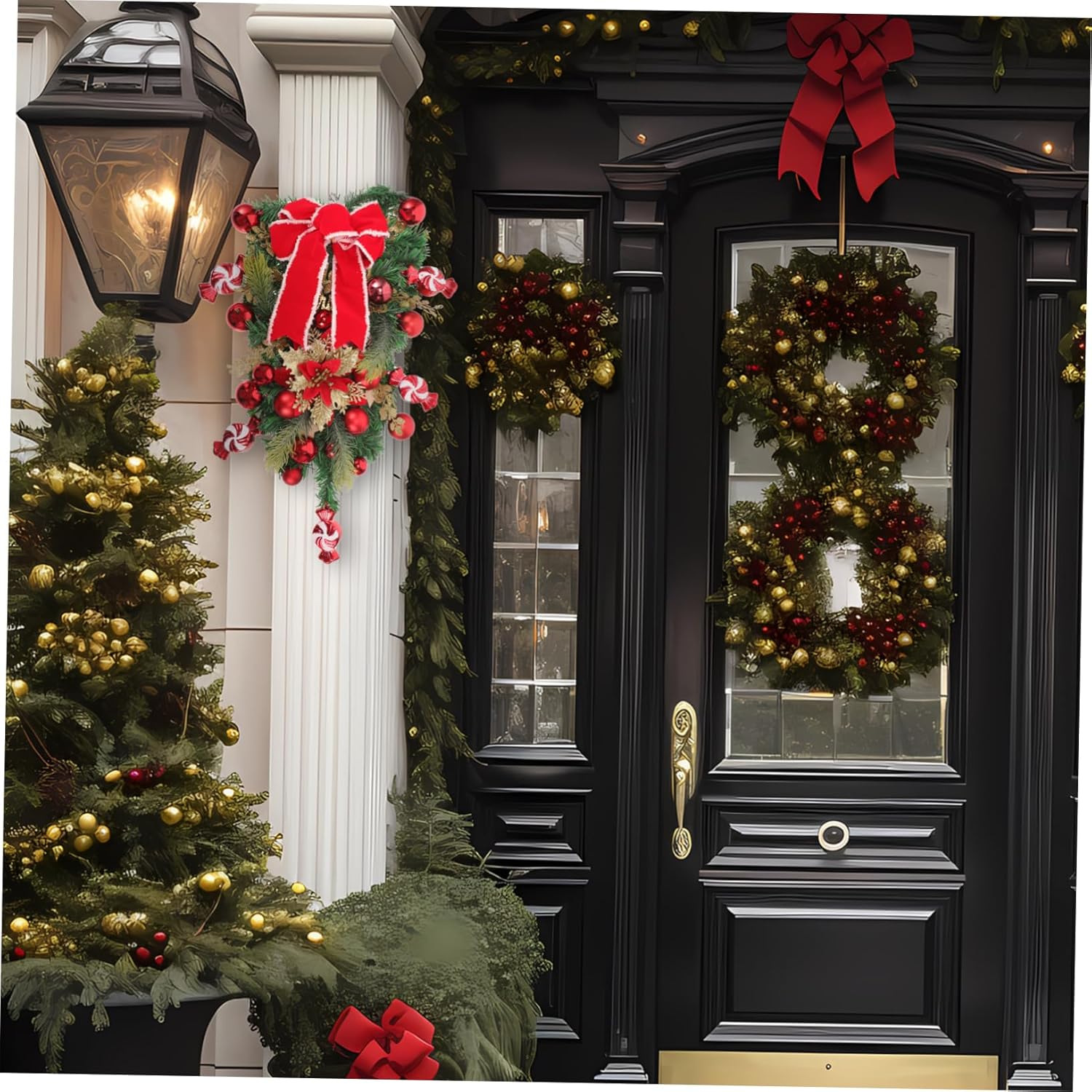 Christmas Ies Wreath Bows Decor Festive Garland for Windows Wall Banister Home Decor Present