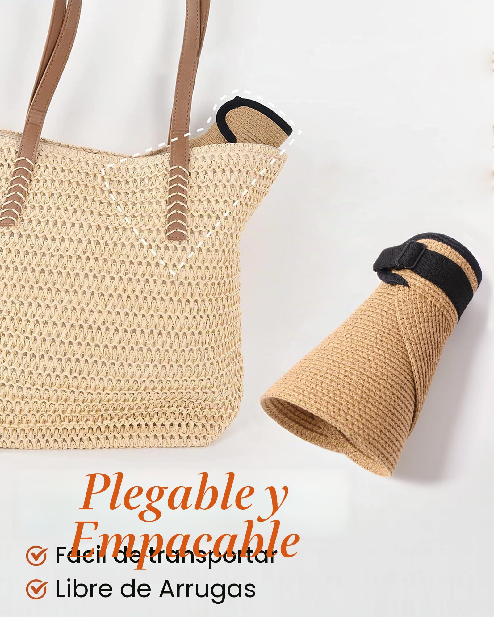 FURTALK Sombrero de Sol de Paja Plegable de ala Ancha con Visera UPF 50+ para Mujer