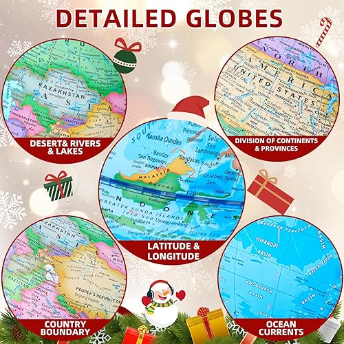 Miniatura 4 de Globo mundial de 13 pulgadas para niños, globo de aula para educación y decoración con base estable de metal pesado, superficie impresa impermeable