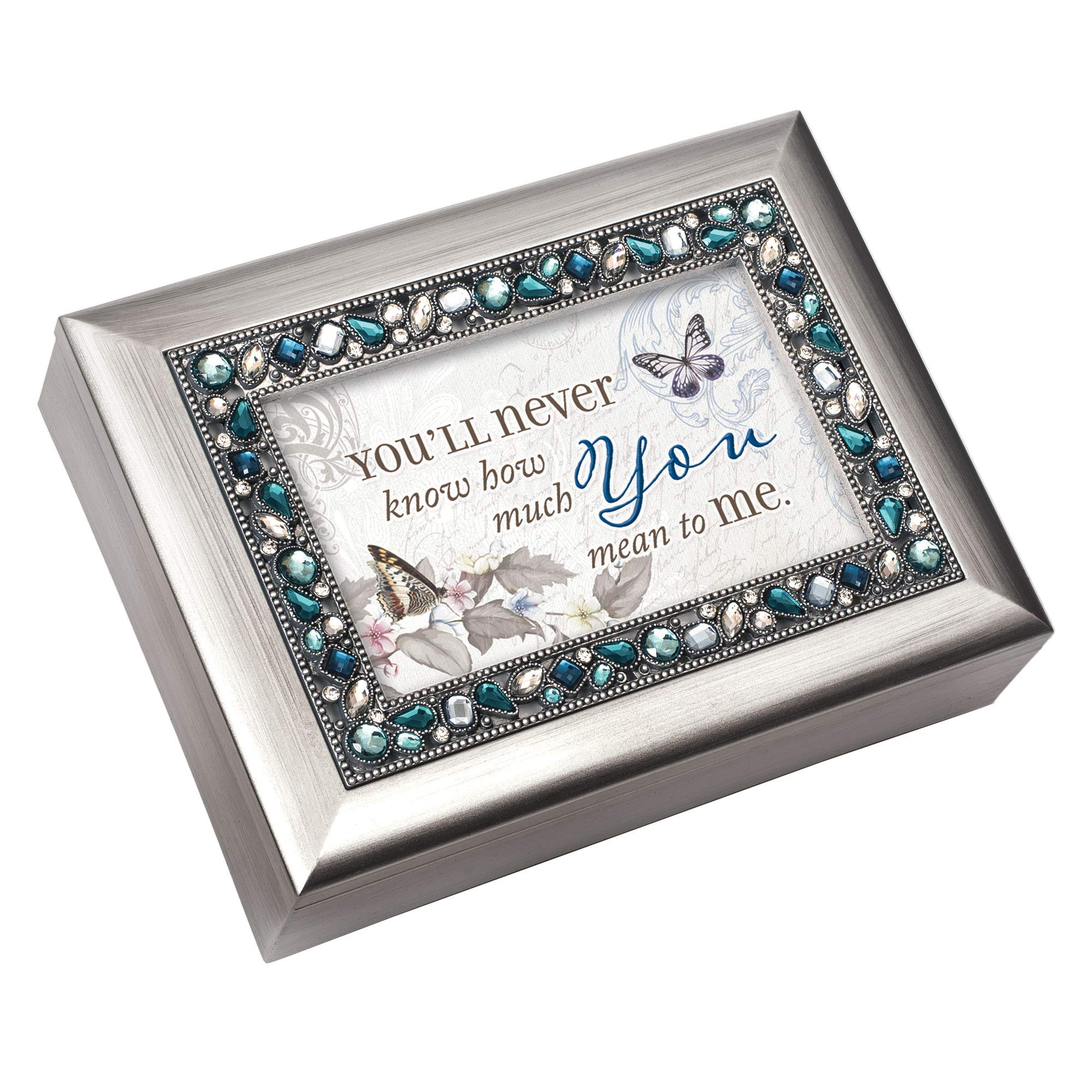 Caja de música con joyas azul plateado Cottage Garden para decoración