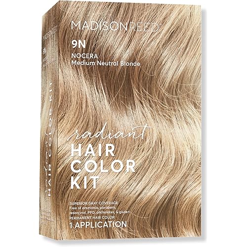 Madison Reed Radiant Hair Color Kit | 9N Medium Neutral Blonde (Nocera Blonde) for 100% Gray Hair Coverage | Dimensional Salon-Quality Permanent Hair Dye | PPD-Free & Ammonia-Free | 1 Pack