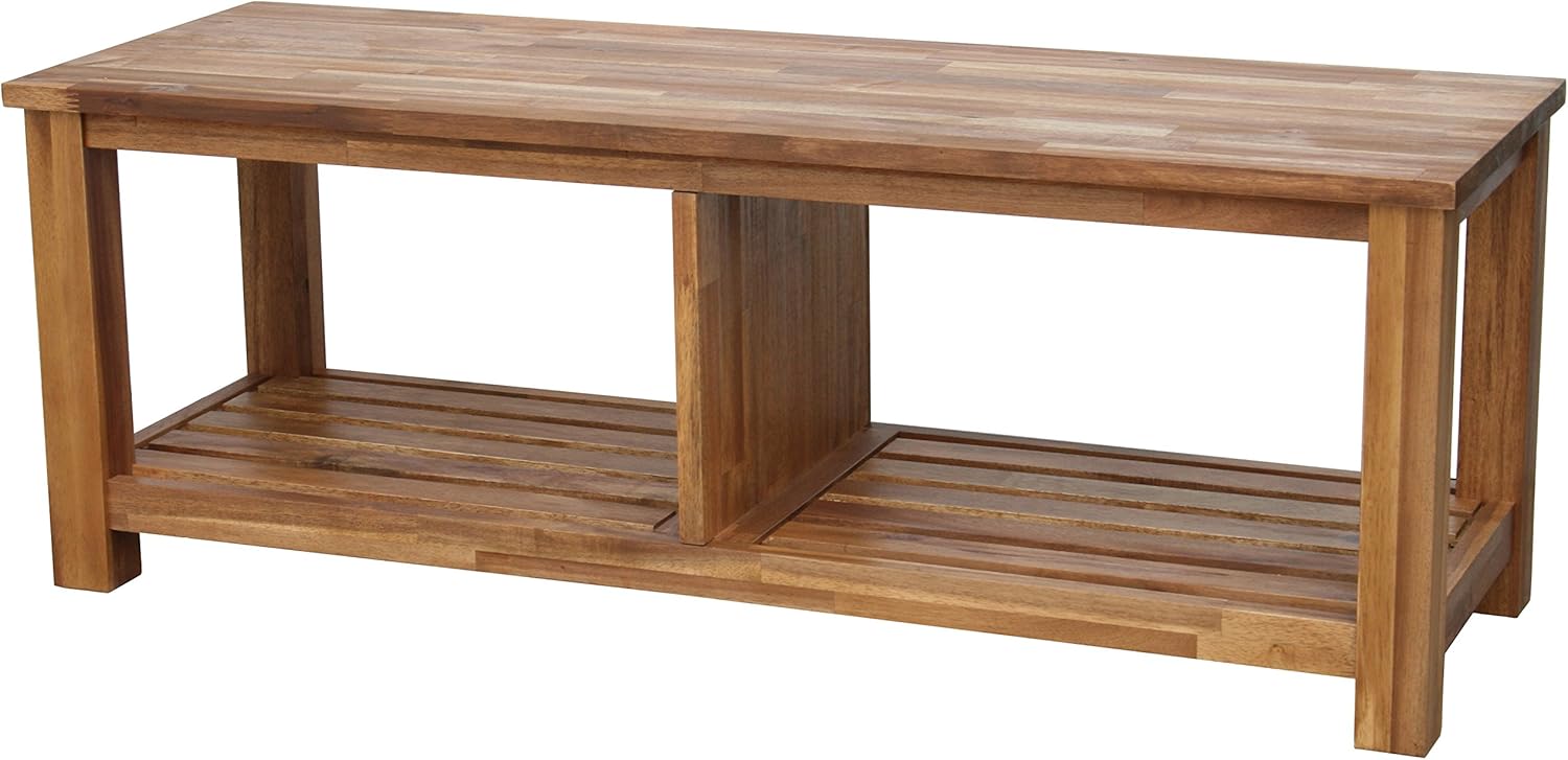 New Pacific Direct Tiburon TV Bench ,Solid Acacia Wood,Amber Brown
