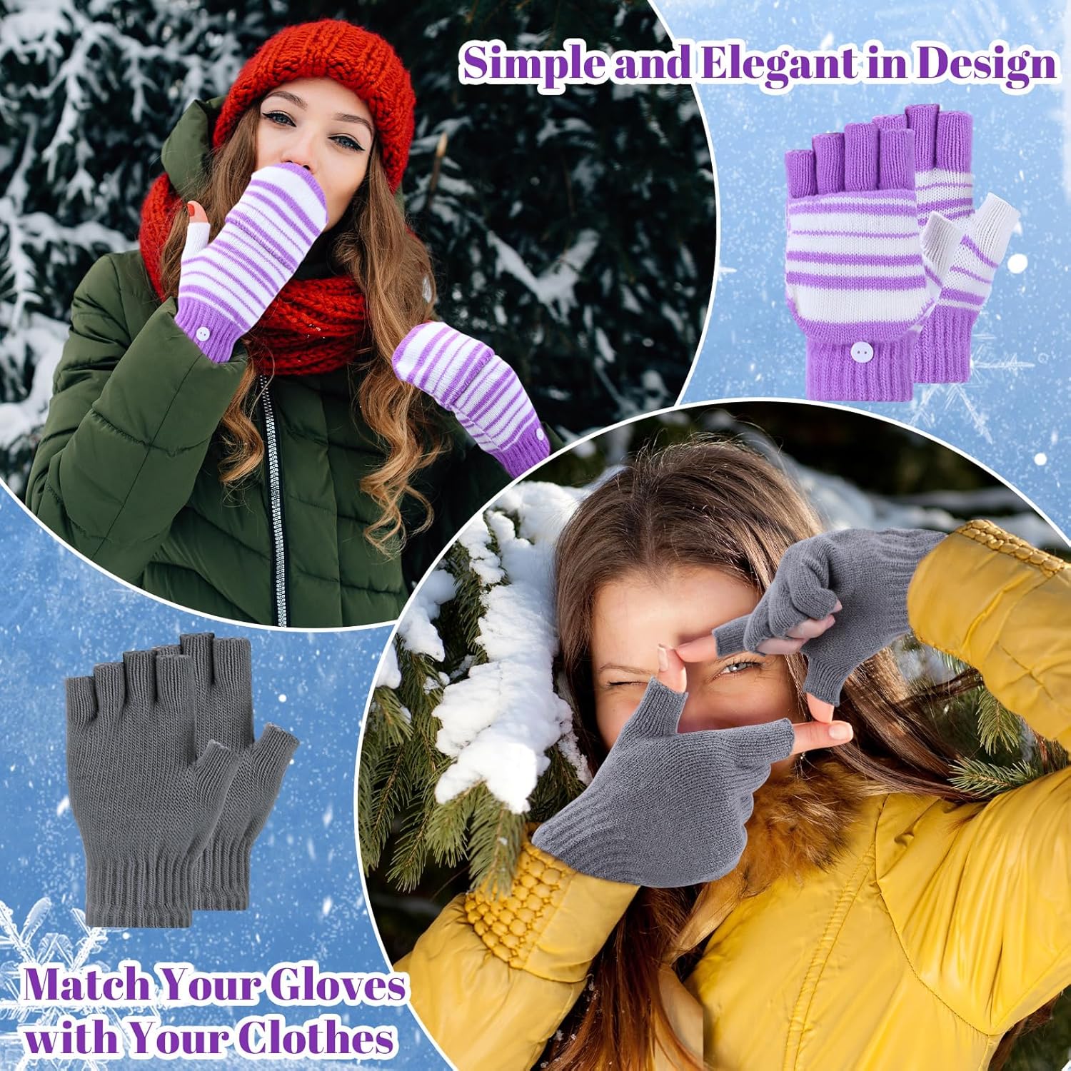 6 Pairs Winter Heated Gloves Hand Warmer Gloves USB Touch Screen Fingerless Half Mitten for Women Adult Cold Weather(Multicolor) - Image 5