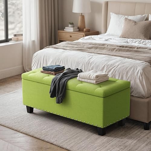 Miniatura 5 de Magshion Banco otomano de almacenamiento de 43 pulgadas, banco de almacenamiento tapizado en el extremo de la cama, reposapiés otomano grande con