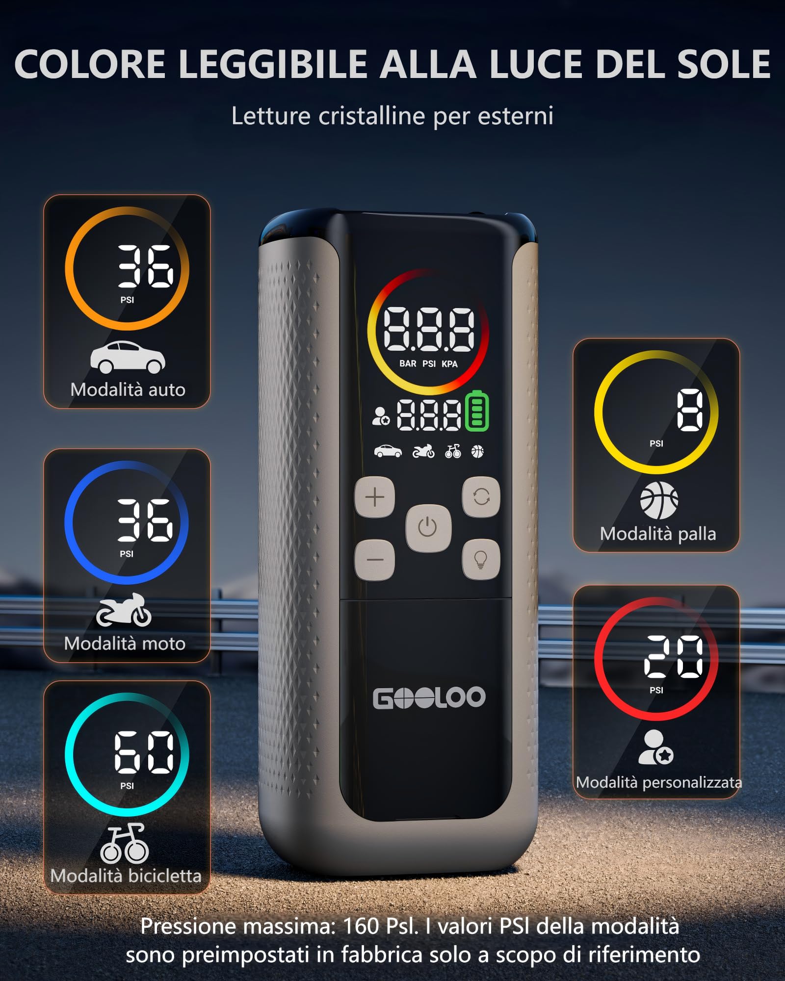 GOOLOO GT160 Dual Compressore Elettrico 160 PSI(11 Bar), Pompa 4x Veloce Doppio Cilindro con Display LED e Spegnimento Automatico per Auto, Bici, Palloni