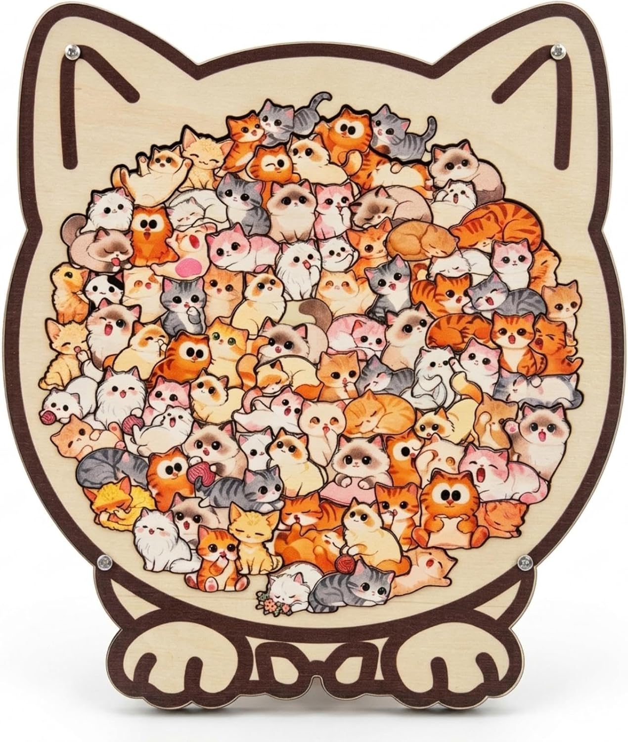 Colored Cat Shaped Wooden Jigsaw Puzzle, 92 Pieces Thick Wood Puzzle with Acrylic Cover & Frame, Unique Animal Shape Wood Cat Puzzle, Decorative Puzzle Gift for Cat Lovers, Home Wall Decor