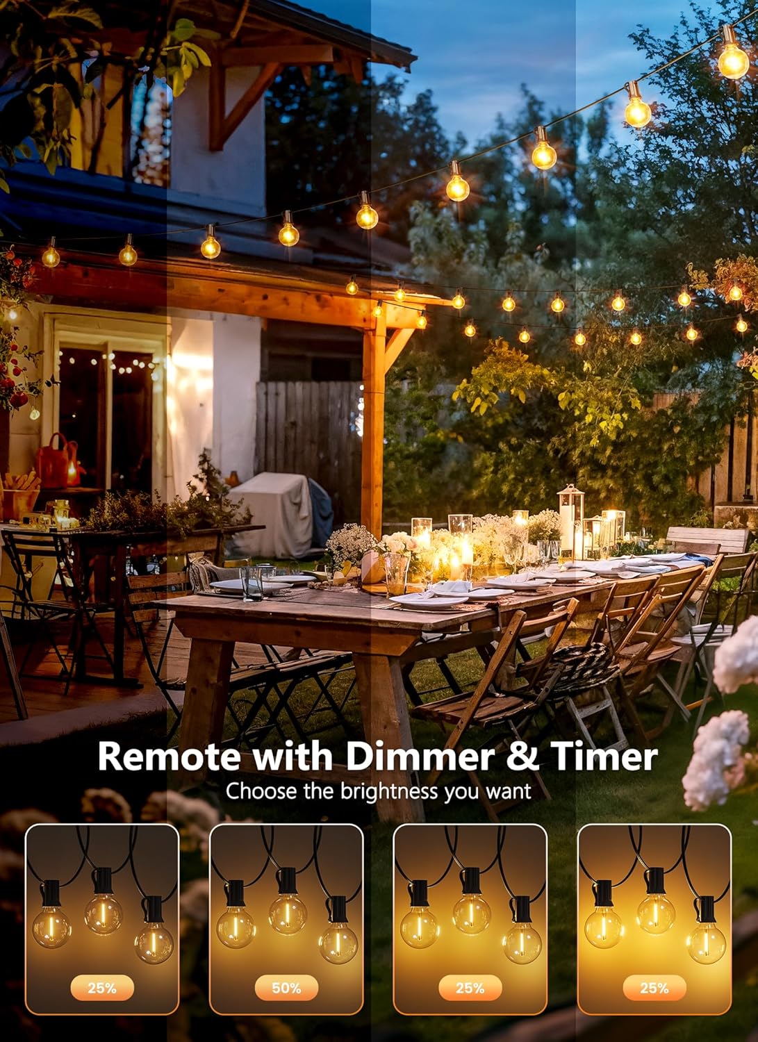 Brightown Outdoor String Lights, 100FT Shatterproof LED Patio Lights with 46 Dimmable Plastic G40 Bulbs, 2700K Waterproof Connectable Hanging String for Backyard, Cafe, Porch, Deck, Home Decor