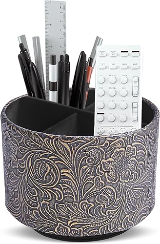 Miniatura 16 de lizimandu Organizador redondo de cuero para suministros de arte, soporte para control remoto, giro de 360 grados, soporte multifuncional para