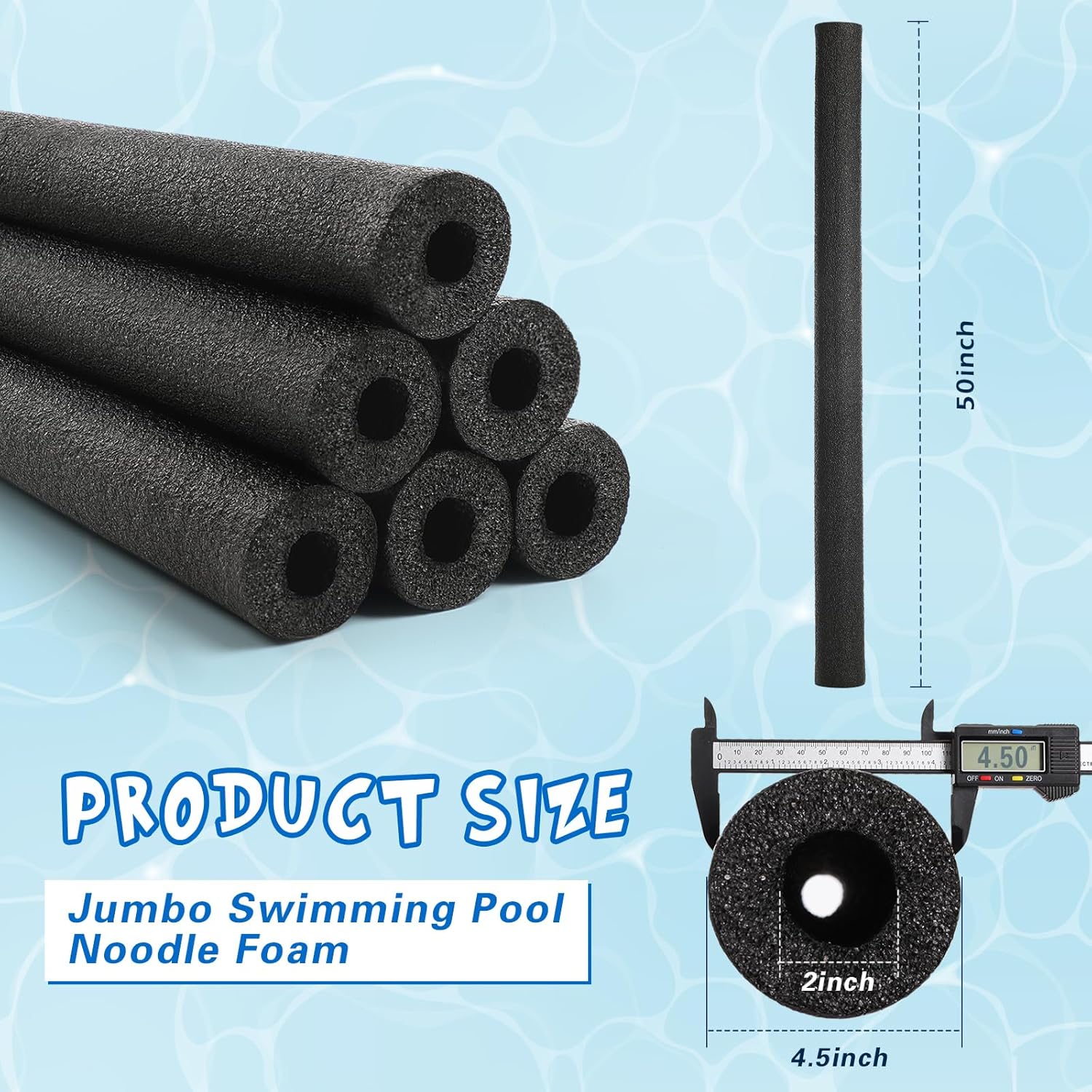 2 Pack Jumbo Pool Noodles Floating Pool Noodles Foam Tube Large Hollow Floating Training Device Swimming Craft Projects Padding Bumper(50 x 4.5 Inch,Black)