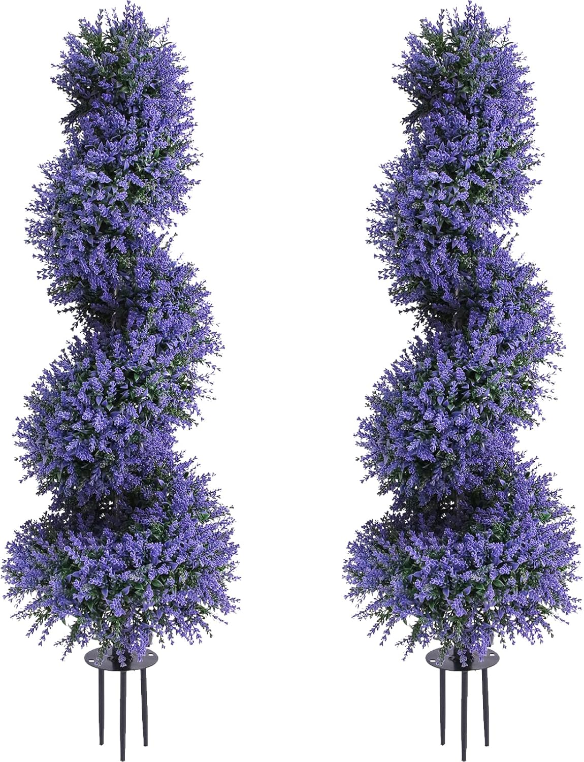 3ft Artificial Topiary Spiral Trees with Lavender Set of 2 36" High End Outdoor Faux Plants Realistic Large Fake Bushes Lifelike Lilac Shrubs Decorations for Outdoor Indoor Front Porch Garden