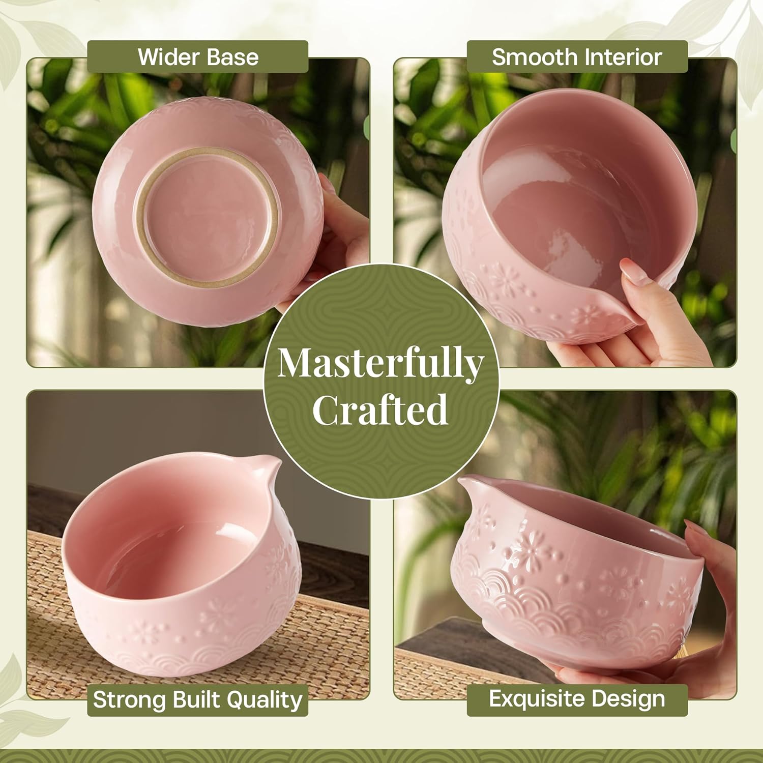 Matcha Whisk Set 9pcs – Matcha Tea Set with Ceramic Matcha Bowl, Bamboo Whisk (Chasen), Scoop, Sifter | Matcha Kit for Japanese Tea Ceremony & Beginners(Pink) - Image 5