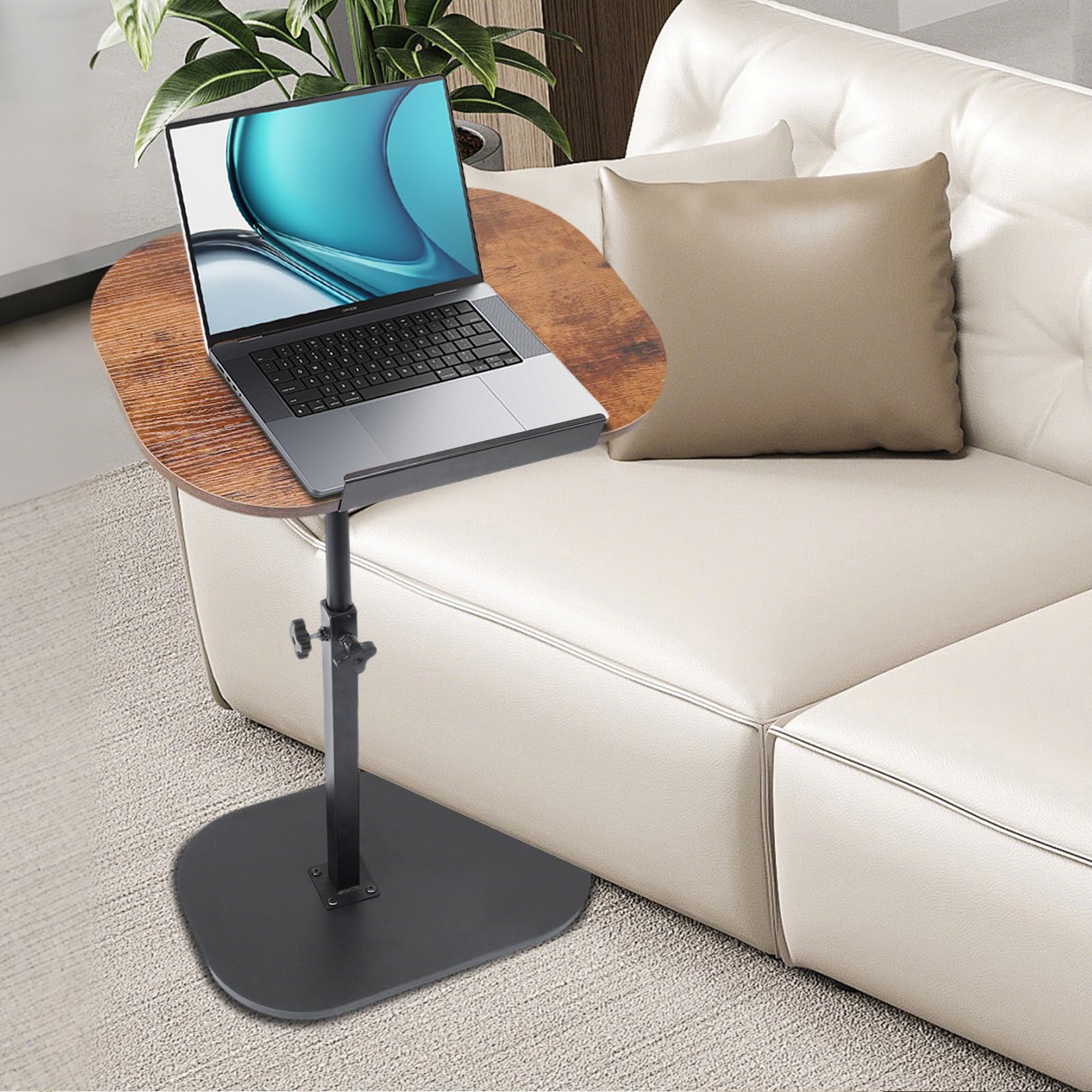 YYW Side Table TV Tray for Couch,Height Adjustable 360° Swivel C Shaped End Table for Small Spaces,Bedside Bathroom Living Room (Tiltable Vintage Color)