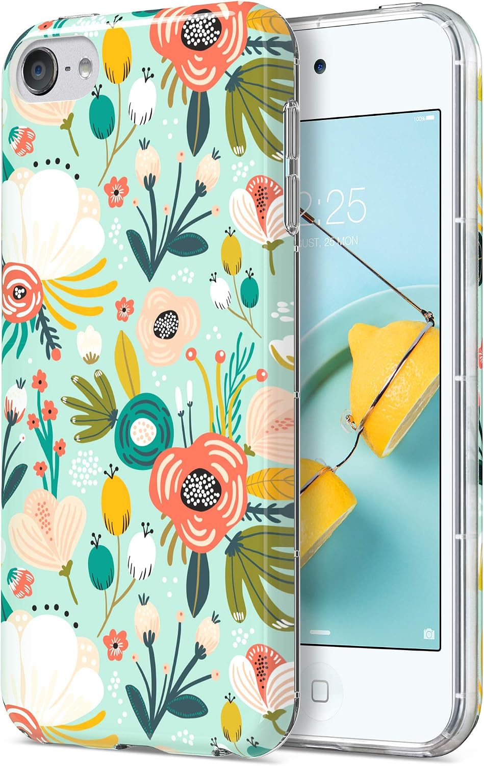 iPod Touch 7 Case, iPod Touch 6 Case, ULAK Slim Fit Anti-Scratch Flexible Soft TPU Bumper Hybrid Shockproof Protective Cover for Apple iPod Touch 5/6/7th Generation, Mint Floral
