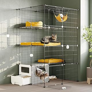 Oneluck Cat Cage with Litter Box, 4-Tier DIY Enclosures Detachable Metal Wire Kennel Catio Indoor Crate Large Exercise Place Ideal for 1-2 Cats