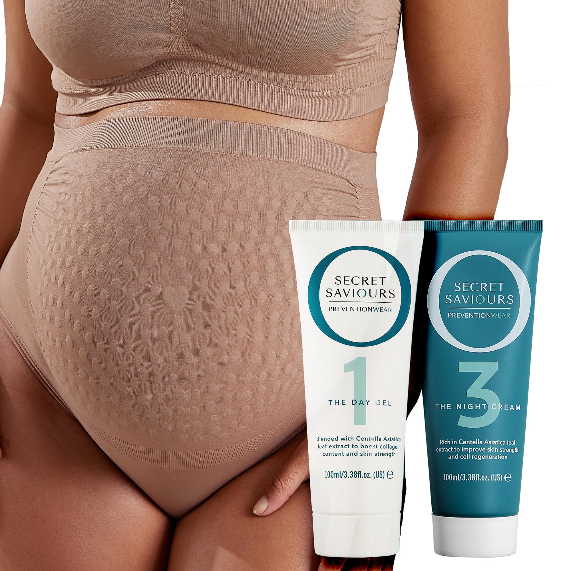 SECRET SAVIOURSStretch Mark Prevention Pregnancy Full Briefs Kit (Medium, Mocha)