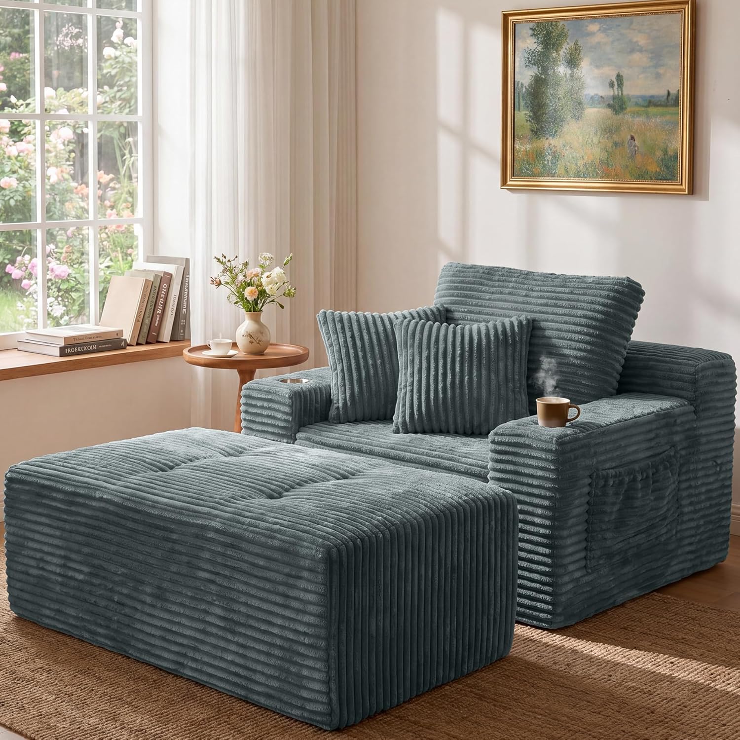 SOULYIZY 66-Inch Boneless Chaise Lounge with Ottoman - Image 1