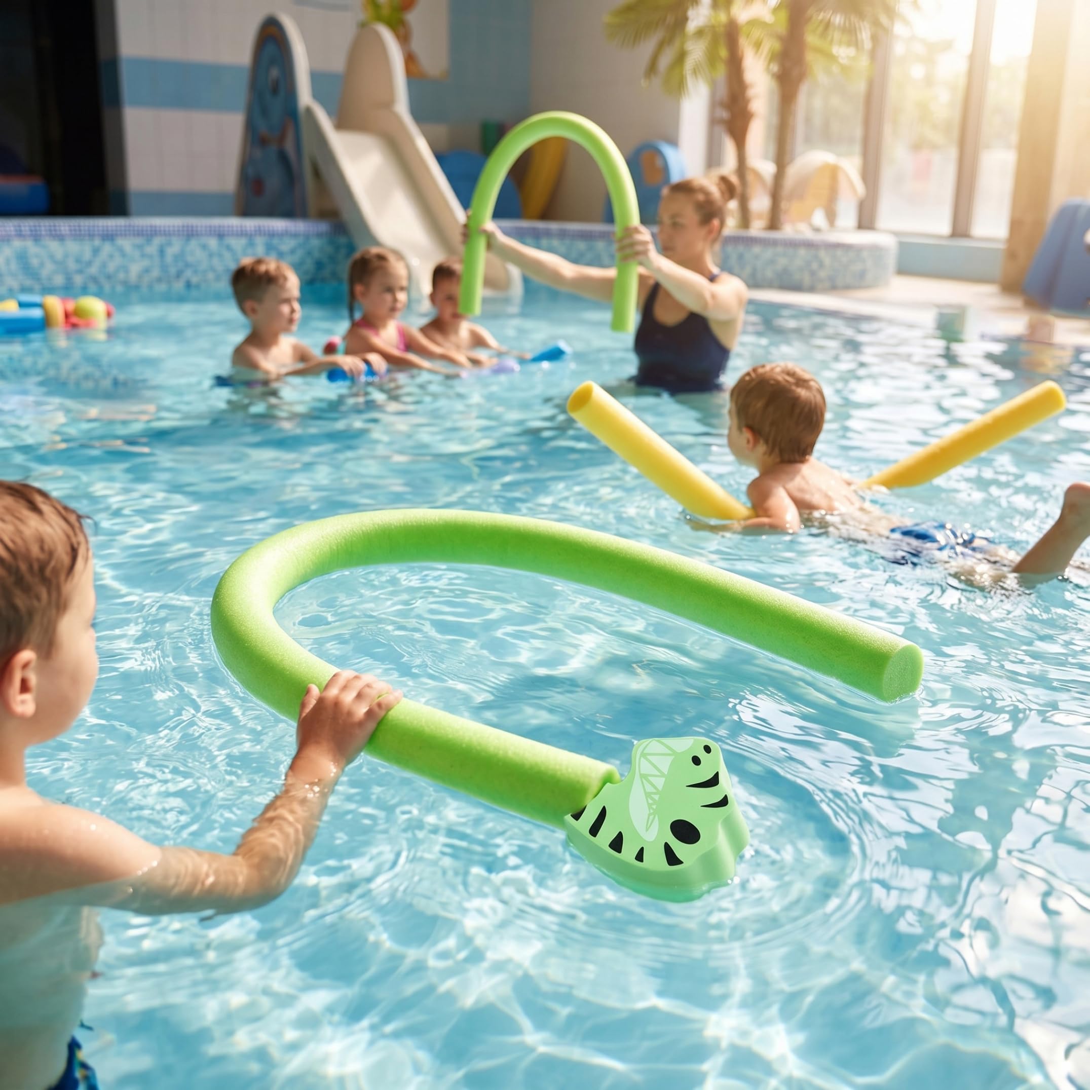 Fideos para Piscinas Fideos Gruesos de Espuma Suave para Piscina con Flotador de Dinosaurio de Dibujos Animados Verde
