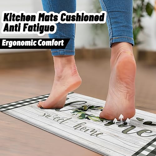 Miniatura 4 de Qahing Juego de 2 tapetes de cocina de granja, acolchados, antifatiga, para suelo, antideslizantes, de espuma viscoelástica, impermeables, cómodas,