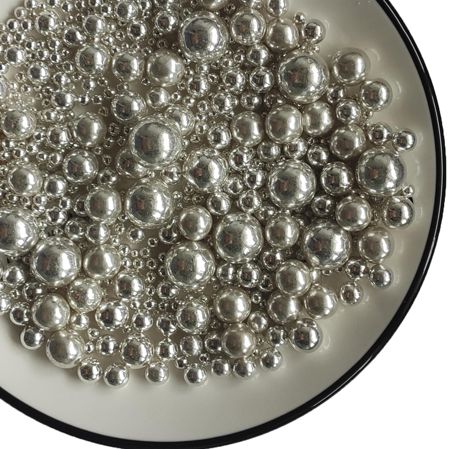 Edible Silver Pearls Sugar Sprinkles 120g/4.23 oz, Mix size Candy Pearl for Cake Decorating and Cupcake Toppers, Cookie Decorations Topping, Wedding Shower Party Valentines Halloween Christmas