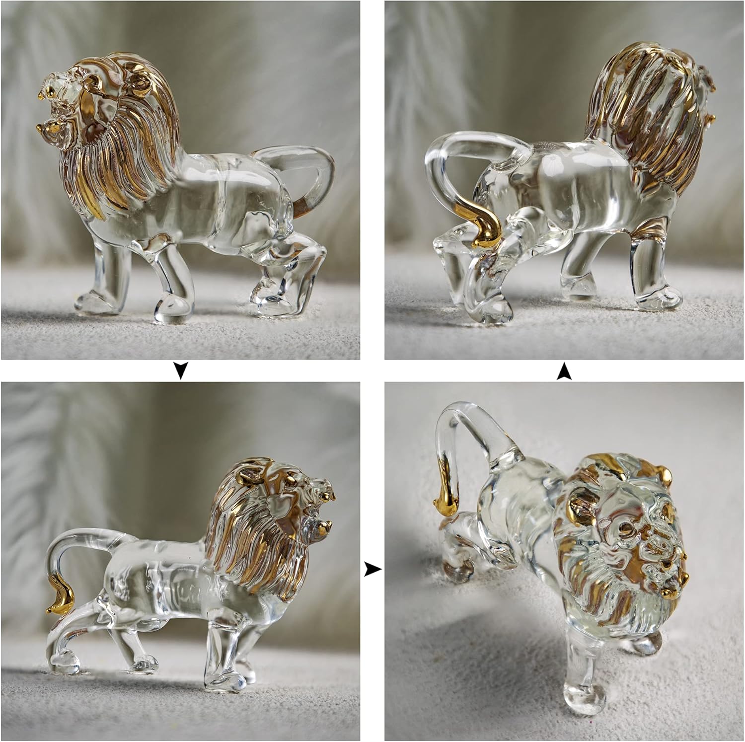 YU FENG Crystal Lion Figurine Collectible Blown Painted Glass Art Wildlife Animal Sculpture Ornament Handmade Crystal Paperweight Gifts : Home & Kitchen
