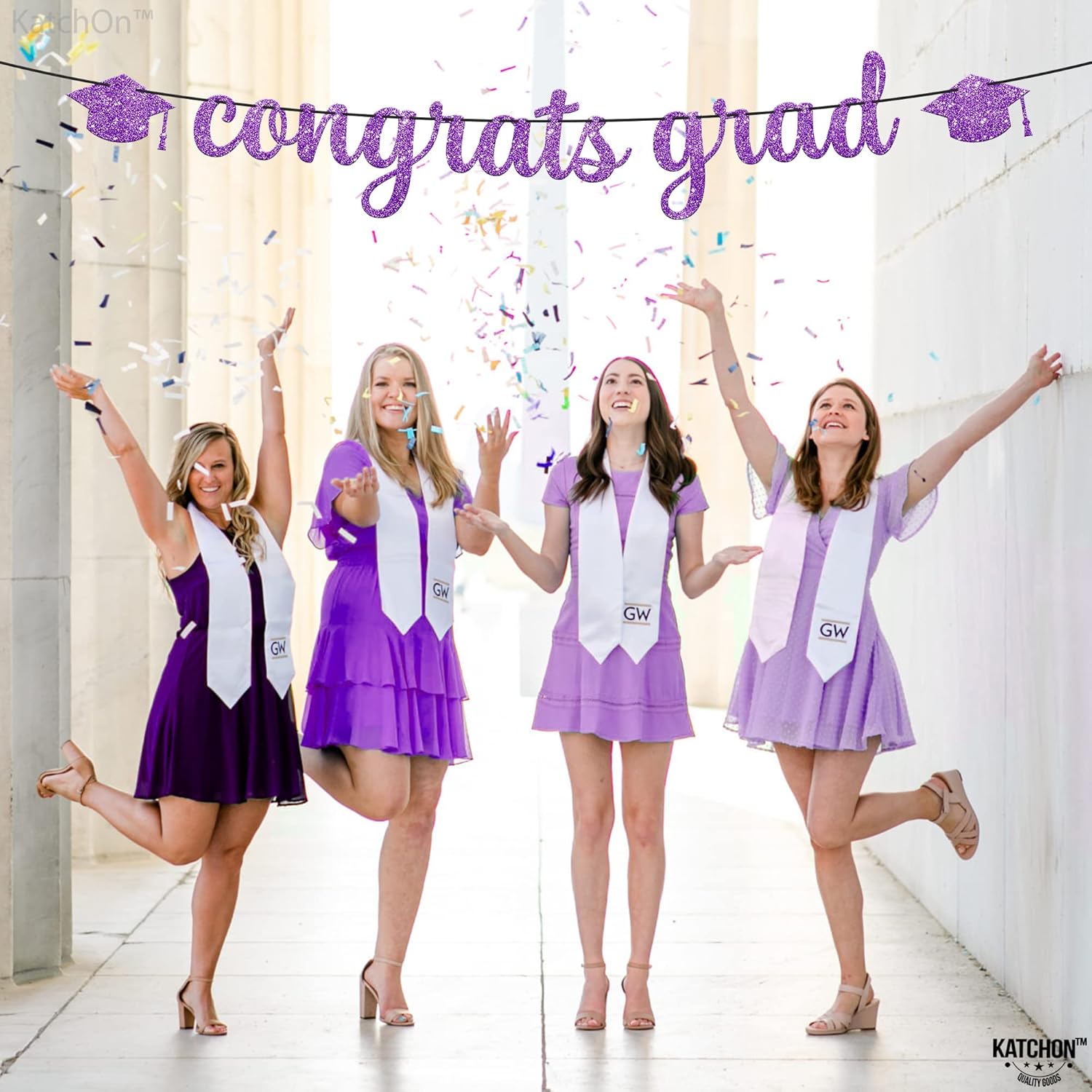KatchOn, Glitter Congrats Grad Banner Purple - 10 Feet, No DIY, Graduation Banner | Graduation Decorations 2026, Congratulations Backdrop, 2026 Graduation Party Decorations | Graduation Backdrop