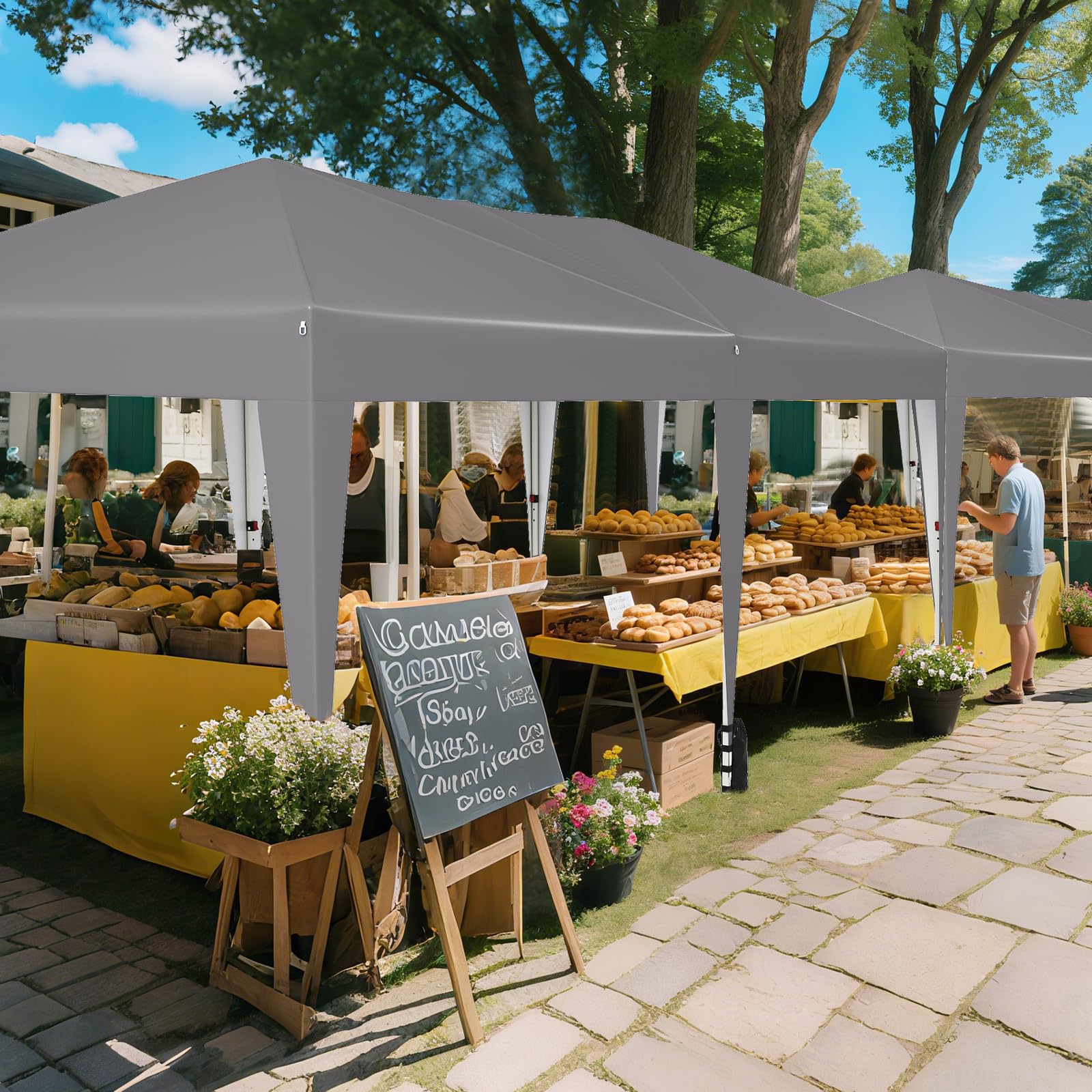 COSTWAY 3x5,9 m Gazebo da Giardino Pieghevole, Regolabile in Altezza, Gazebo Esterno Impermeabile Antivento con Borsa a Rotelle, Montaggio Veloce, Tendone per Feste, Mercati e Matrimoni (Grigio)