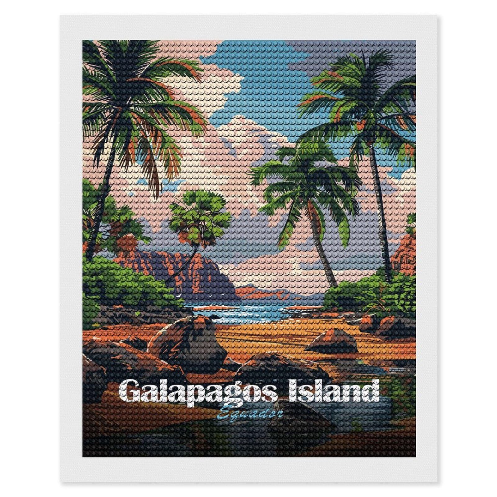 Junmoney Galapagos Island, Ecuador Travel Diamond Art Canvas 16"x20", for Adults, Printed Canvas, Home Wall Decor, Gift Idea, Mindful Craft Activity