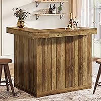 Tribesigns 4-Tier L-Shaped Industrial Bar Table with Wine Glass Holder & Storage Shelves - Corner Home Bar Cabinet, Brown