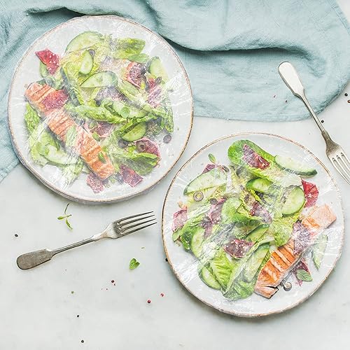 Miniatura 4 de DariusQ 150 fundas desechables para almacenamiento de alimentos, tapas de plástico transparente con bordes elásticos, tapas de ducha, embalaje