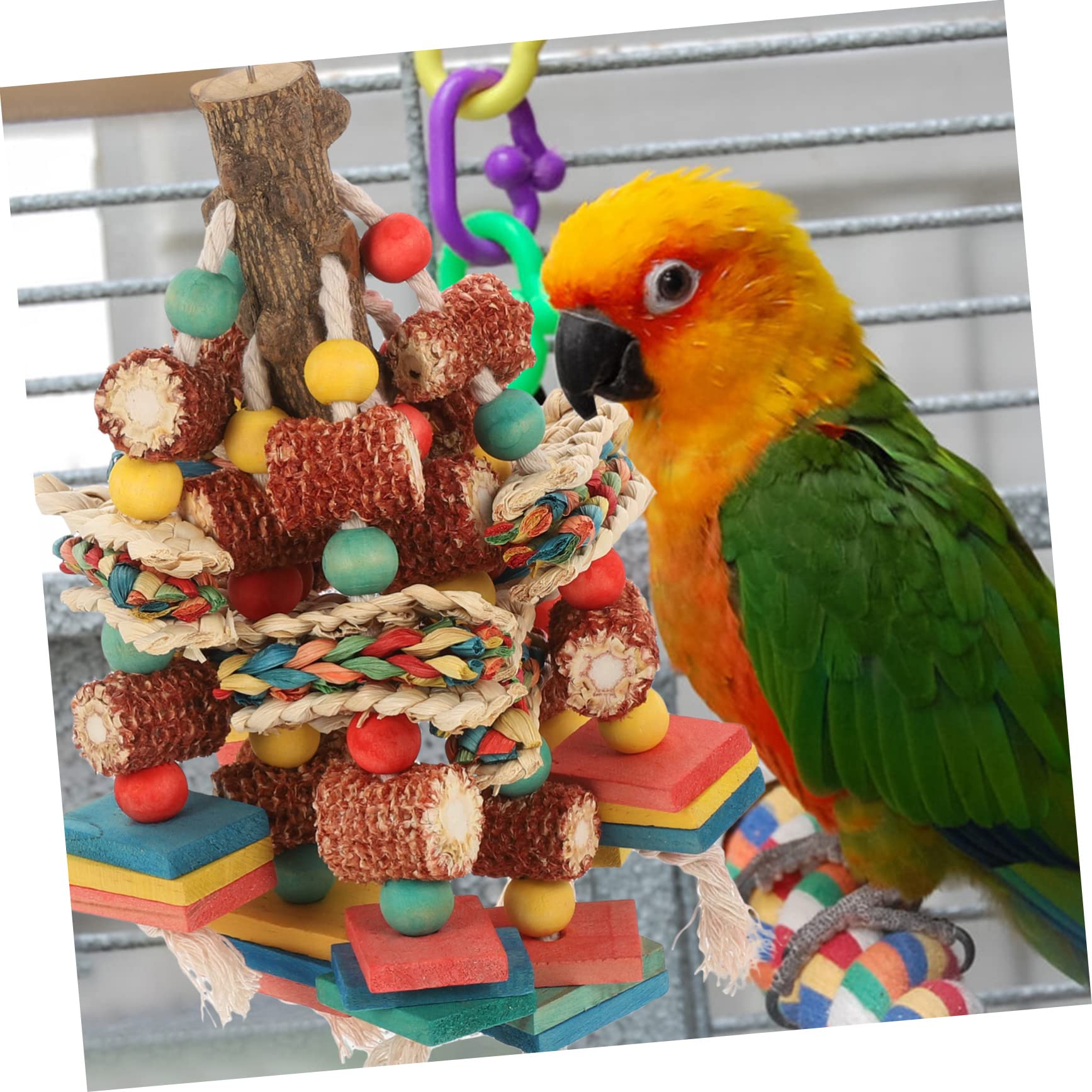 Happyyami Papageienspielzeug Aus Holz Vogelfutter Spielzeug Für Mittelgroße Papageien Hängendes Spielzeug Mit Hakendesign Für Vogelkäfig