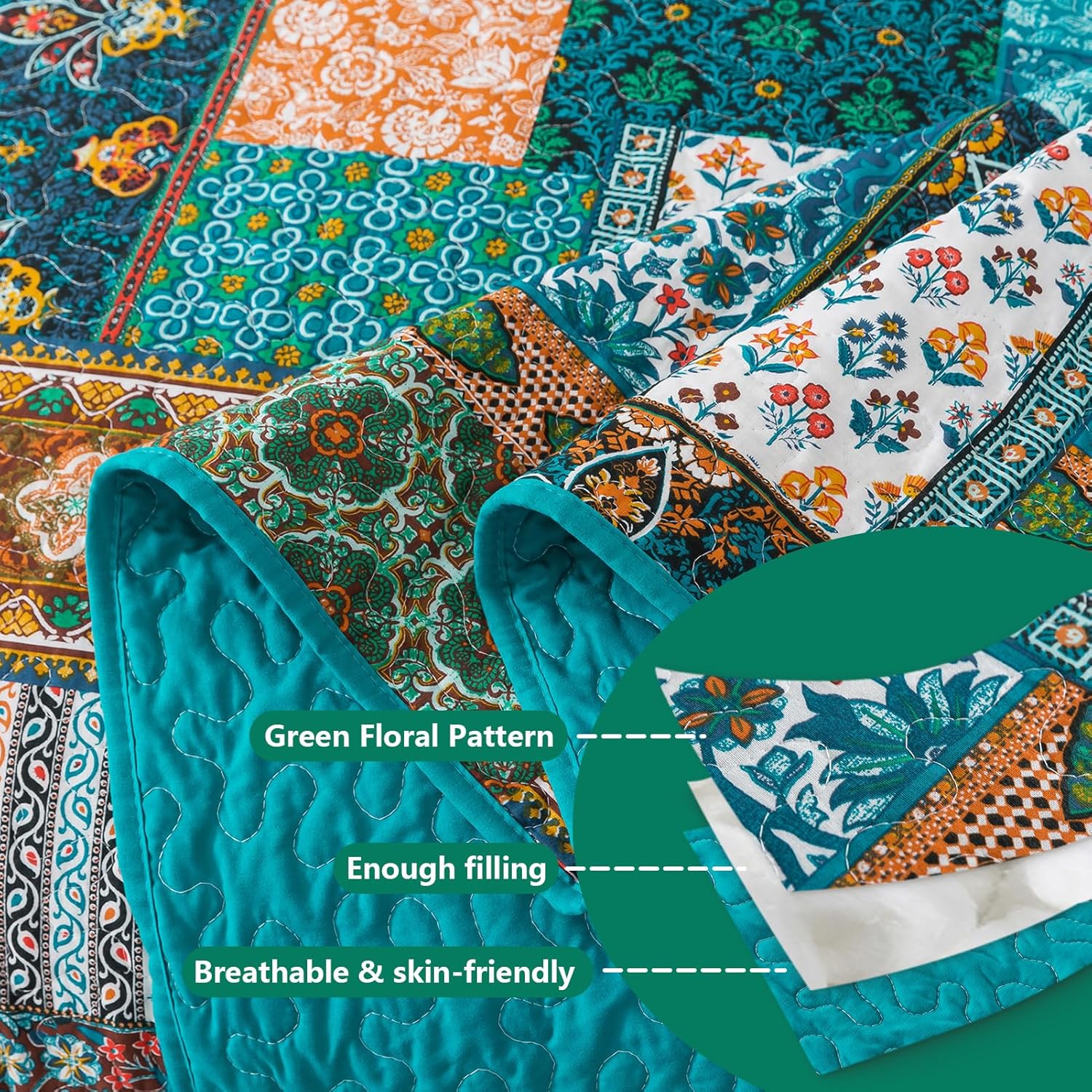 BEDIFANY Cotton King Size Quilt Set, Lightweight Bedspread King Coverlet, Soft Farmhouse Quilt Bedding Sets for Bed Decorations All Seasons (3 Pieces, Green) - Image 5