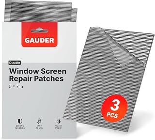 GAUDER Fly Screen Repair Patches - Insect Screen Repair Set Made from Fiberglass Self-Adhesive - for Door, Porch and Window (3 Patches - 5" x 7")
