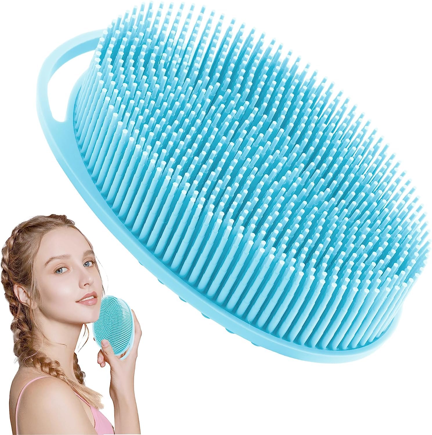 INOVERA (LABEL) Silicone Bath Brush | Soft Body Wash Bathing Scrubber | Exfoliating Shower Brushes (Light Blue)
