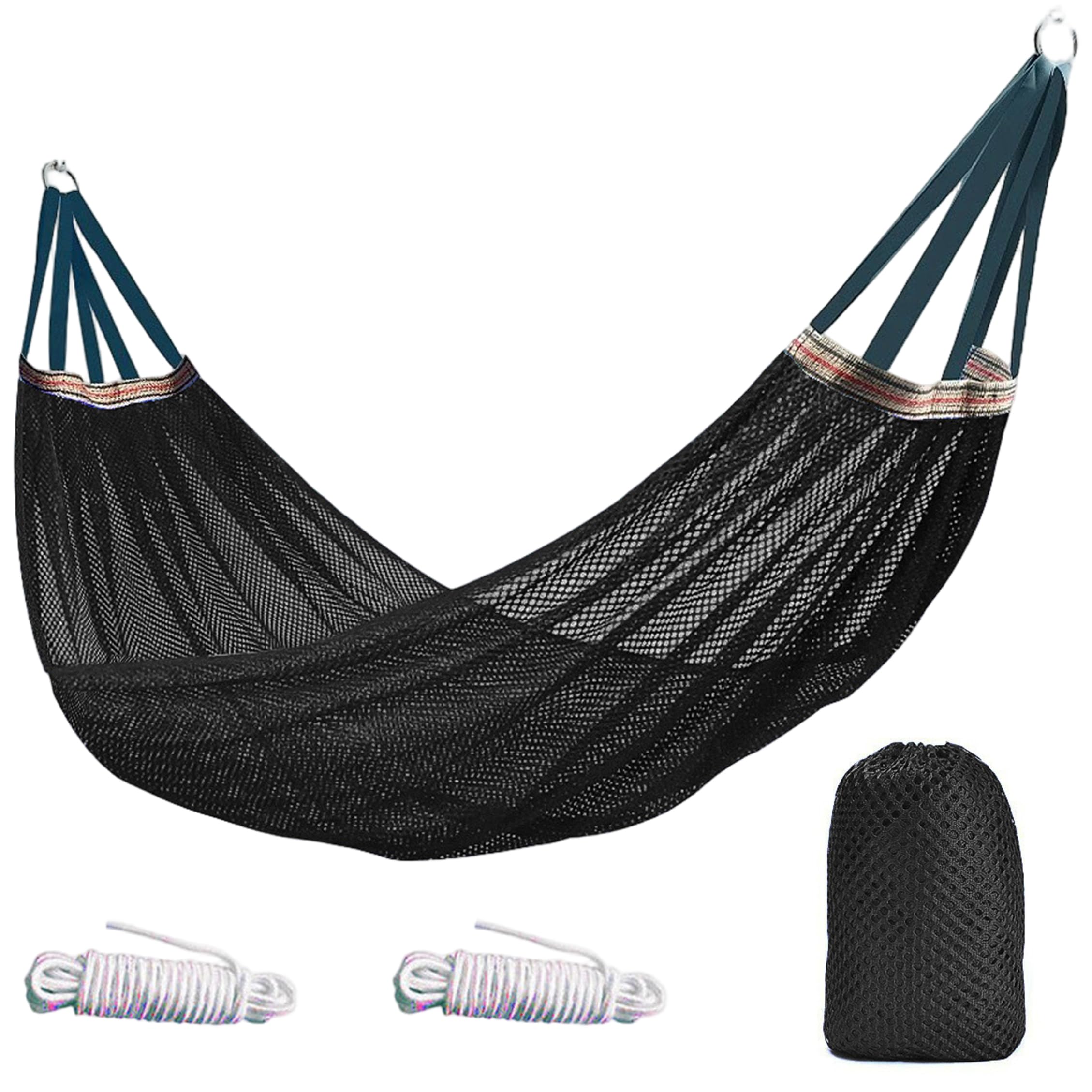 Anti-roll Breathable Mesh Camping Hammock Lightweight Portable (102.36x51.18in) with Tree Straps & Carry Bag, Black